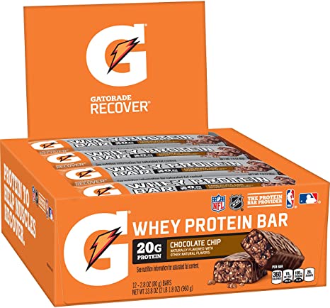 Gatorade Whey Protein Recover Bars, Chocolate Chip 2.8 Ounce Bars (12 Count)