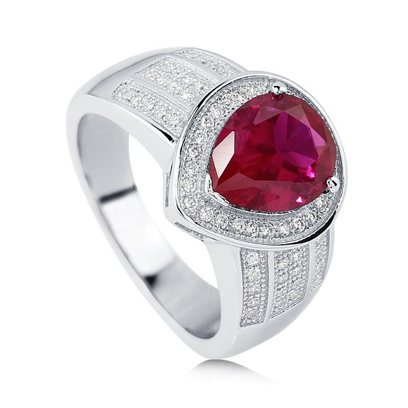 BERRICLE Sterling Silver 2.77 ct.tw Pear Simulated Ruby Cubic Zirconia CZ Halo Fashion Ring