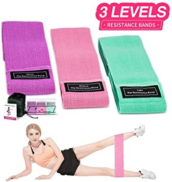 Resistance Bands Sets, Premium Exercise Loops Anti Slip Fabric for Legs & Rump, Exercise Hip Resistance Bands for Men or Women, Fitness Loop Bands for Exercise, Yoga, Booty Training (3 Sets)