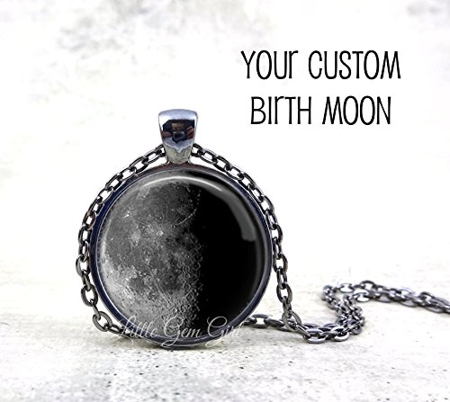 Your Custom Birth Moon Necklace or Key Chain Charm - Personalized Birthday Moon Phase Pendant in 5 Metal Finishes