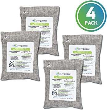 Guardian Technologies CB2004PK Pure Guardian Bamboo Charcoal Air Purifier Bags, Eco-Friendly, Naturally Absorbs Odors, Excess Moisture and Pollutants, 4-pack - 200g each, Gray
