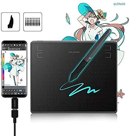 HUION HS64 Graphics Drawing Tablet 6.3x4 Inch (with OTG Connectors Supports OS Android) with Battery-Free Stylus Ideal for Remote Learning & Work from Home - 2019 New Version