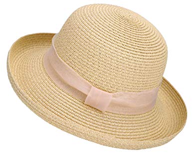 Lullaby Womens Foldable UPF 50  Structured Curved Wide Brim Bucket Straw Sun Hat