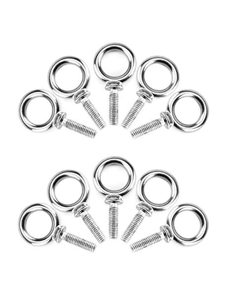 QWORK Eye Bolt, 10 Pack 3/8" x 1-1/4" UNC Marine Grade Stainless Steel Lifting Ring Threaded Eyebolts