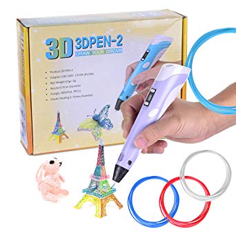 3D Printer Pen Kit Set - Kids and Adults - Safety OFF and Bright LED - Arts Crafts DIY Compatible with PLA ABS, 3D Pencil, Doodler for Printing 1.75mm Plastic Filament - with eBook Templates!