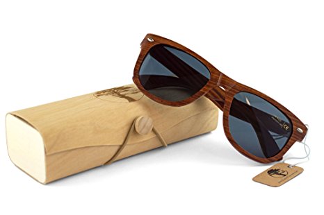 Viable Harvest Wood Sunglasses, Natural Red Sandalwood Wayfarer with Polarized Lenses and Bamboo Gift Box