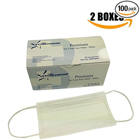 3-Ply Premium Dental Surgical Medical Disposable Earloop Face Masks (FDA APPROVED) (100 PCS / 2 BOXES, WHITE)
