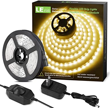 Lighting EVER 32.8ft LED Strip Light, Warm White 2700K, Plug and Play, Bright 1800lm LED Tape Light for Kitchen, Living Room, Stairs and More, 12V Power Supply and Dimmer Switch Included