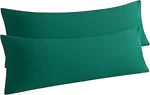 NTBAY Body Pillow Cases Set of 2, 2 Pack Brushed Microfiber 20x54 Pillow Cases, Soft, Wrinkle, Fade, Stain Resistant Dark Green Pillow Cases with Envelope Closure, 20x54 Inches, Dark Green