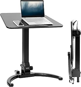 VIVO Mobile 29 x 20 inch Foldable Laptop Desk, Rolling Portable Sit Stand Workstation Podium with Tilting Surface, Hidden Wheels, Black, CART-V10LB