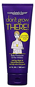 Completely Bare don't grow THERE Body Moisturizer & Hair Inhibitor with Shea Butter & Natural Plant Extracts that help reduce hair growth - Lemongrass & Green Tea Scent 6.7 oz