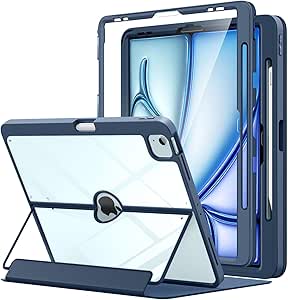 MoKo for iPad Air 13 Inch Case M2 2024 with Pencil Holder, iPad Air 13 Case, [Built-in Screen Protector], iPad Air 13" Case with Clear Back & Magnetic Multi Angle Stand Cover, Navy Blue