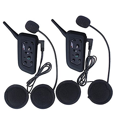 Excelvan 2 Packs BT Motorcycle Helmet Bluetooth 3.0 Intercom Headset 1.2KM Wireless Motorbike Interphone Connect Up to 6 Riders