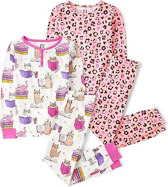 The Children's Place Girls' Single Long Sleeve Top and Pants Snug Fit 100% Cotton 2 Piece Pajama Sets