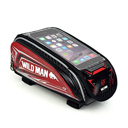 WILDMAN Bicycle Tube Frame Pannier Waterproof Phone Bag for 5" - 6" Screen Size, Bike Frame Strap Attachment Mount