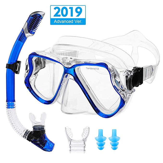 OUTERDO Snorkeling Set for Adults, Snorkel Mask with Ventilation Pipe Easy Breath, Wide View Diving Mask Anti Fog Anti Leak, Professional Snorkeling Gear for Snorkeling/Diving/Swimming