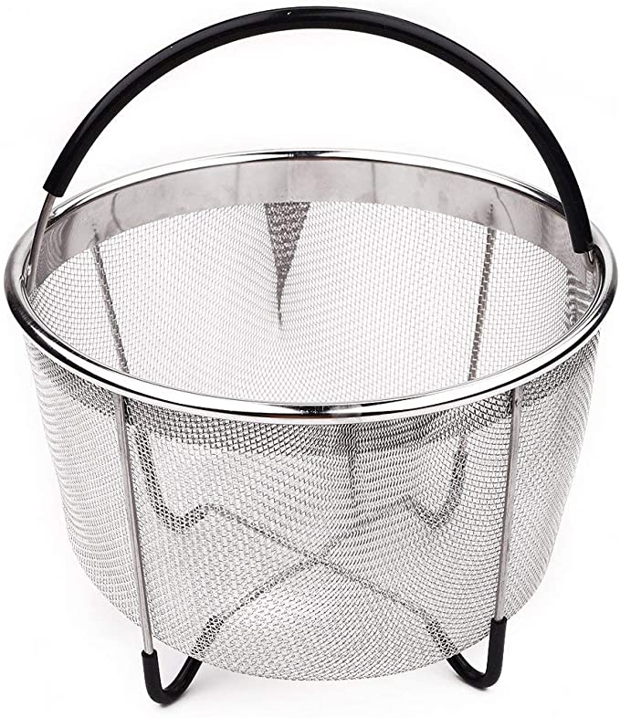 Fasmov Stainless Steel Steamer Basket with Handle for 6qt Pot with Non-Slip Legs