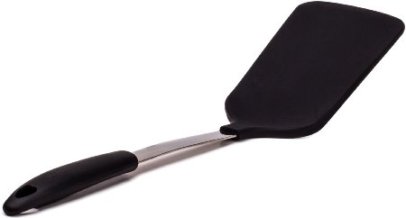 Bizanzzio Stainless Steel & Silicone Extra Large Turner in Black - Heavy Duty Spatula