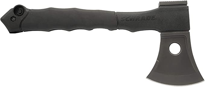 Schrade Mini Axe/Saw Combo 12in Survival Axe with 6.9in Saw and Rubber Handle for Outdoor Survival, Camping and Everyday Carry