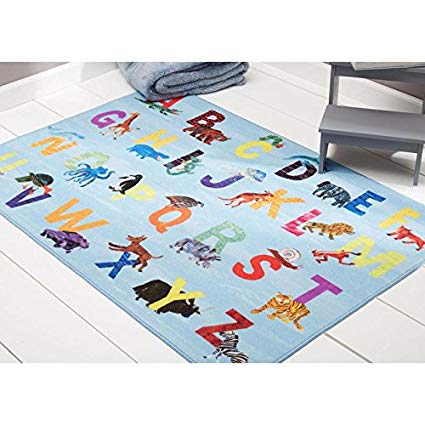 Home Dynamix Eric Carle Elementary Blue Alphabet Area Rug 35"x51", Graphic/Print Alphabet Blue/Orange/Yellow