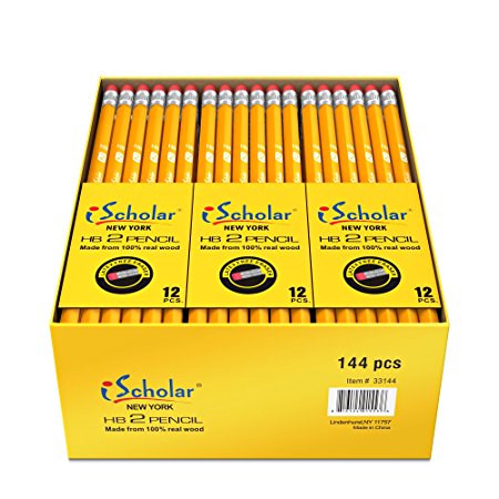 iScholar Gross Pack Pencils, #2, Yellow, Box of 144 (33144)