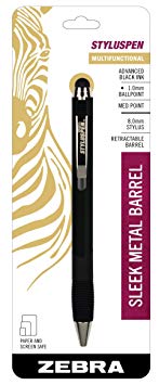 Zebra StylusPen Retractable Ballpoint Pen, Medium Point, 1.0mm, Black Ink, Onyx Barrel, 1-Count