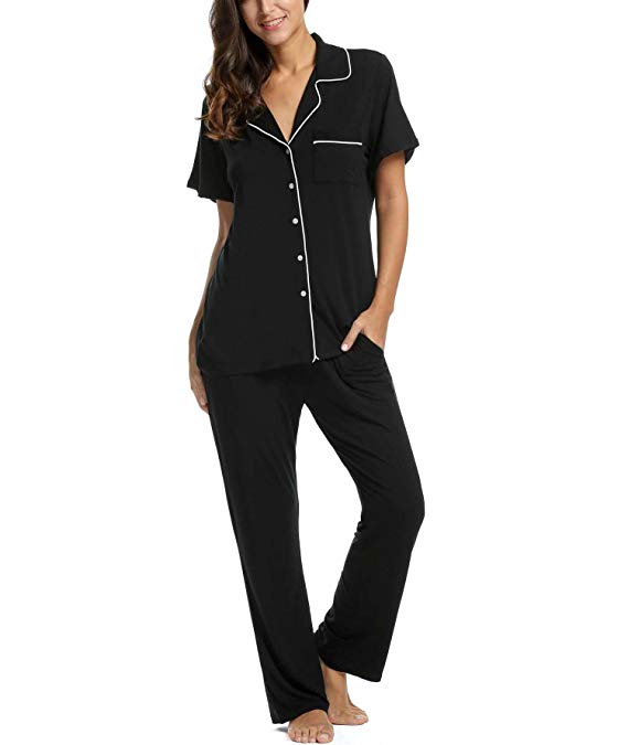 TelDen Women's Button Down Sleepwear Short Sleeve Pajama Set
