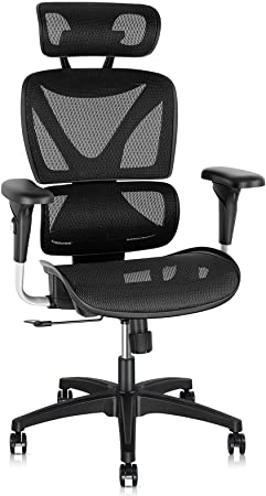 Gabrylly Ergonomic Office Chair, Large Mesh Chair with Lumbar Support - Double Back, Adjustable Headrest & 2D Armrests, High-Back Home Desk Chair with Tilt Function, Swivel Computer Executive Chair