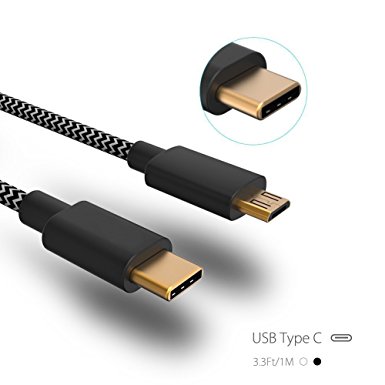 USB Type C Cable, Milocos® 3.3ft/1m USB (USB-C to Mirco USB) Braided Cable for Apple Macbook 12 inch, ChromeBook Pixel, Nexus 5X, 6P, LG G5, Nokia N1 Tablet, OnePlus 2, Asus Zen AiO and More, Gold