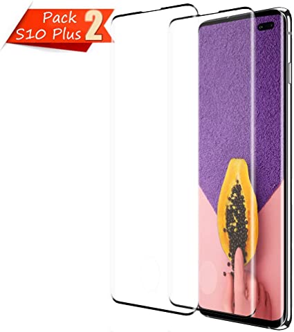 S10 Plus Screen Protector Tempered Glass for Samsung Galaxy S10 Plus Case Friendly 9H Hardness 3D Curved HD Coverage [Fingerprint ID Enabled] [Black] [2-Pack]A04