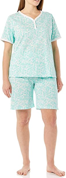 AmeriMark Print Knit PJ Sleepwear Two Piece Pajama Short Set for Women