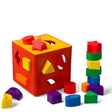 LuaLua Baby Blocks Shape Sorter Toys Puzzle Children's Building Blocks with Colorful Sorter Cube Box Includes 18 Shapes - Color Recognition Shape Gifts for Boy & Girl Toddlers
