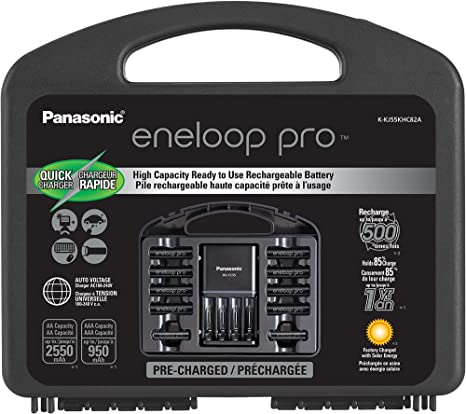 Panasonic K-KJ55KHC82A eneloop pro High Capacity Rechargeable Batteries Power Pack 8AA, 2AAA, 4 Hour Quick Battery Charger and Plastic Storage Case