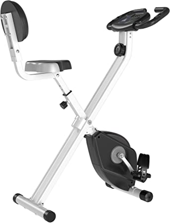 HOMCOM Vélo d'appartement Pliable Selle réglable Dossier écran LCD Multifonction capteur fréquence Cardiaque Acier Blanc