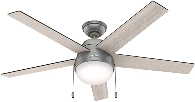 Hunter Fan Company 50230 Anslee Indoor Ceiling Fan with LED Light and Pull Chain Control, 52", Silver