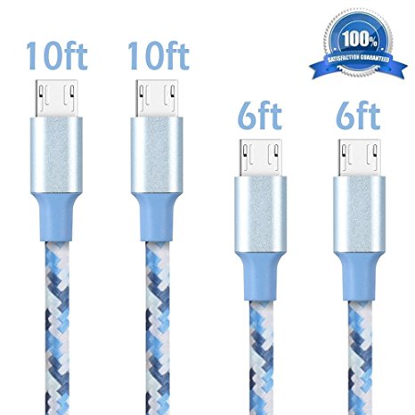 AOFU Micro USB Cable,4Pack 6FT 6FT 10FT 10FT Nylon Braided High Speed Android Charger USB to Micro USB Cable Samsung Fast Charger Charging Cord for Samsung Galaxy S7 Edge/S6/S4/Note 5/ 4(Camo Blue)