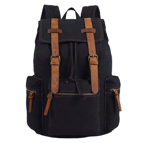 Polare Unisex Canvas Genuine Leather Travel Shcool Backpack Rucksack Fit 17.3''laptop