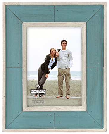 Malden International Designs Sun Washed Woods Turquoise Distressed With Inner Frame Border Picture Frame, 5x7, Turquoise