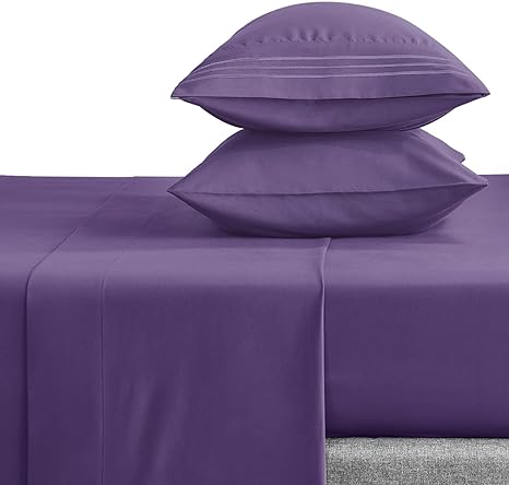 CozyLux Hotel Luxury Full Bed Sheets Set - 1800 Series 4-Piece Embroidered Microfiber Purple Sheets, Double Brushed, 16" Deep Pocket, Soft and Wrinkle-Resistant, Purple