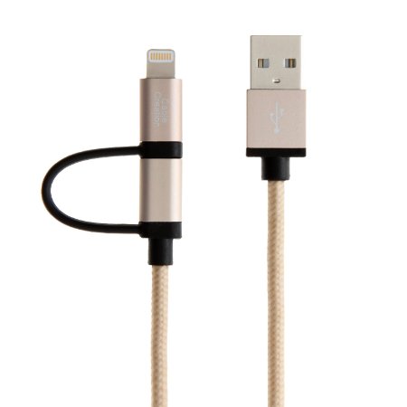 [Apple MFi Certified] CableCreation 2-in-1 Lightning to USB Data Sync Charge Cable, Lightning Micro USB 2-in-1 Cable for iPhone 6 6S 6Plus iPad Air mini Samsung & More,Gold Color, 1.2M/4ft.