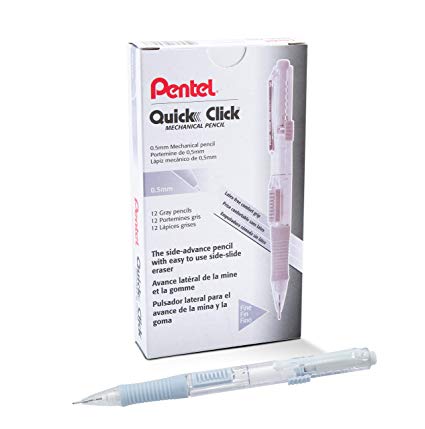 Pentel QUICK CLICK Mechanical Pencil (0.5mm), Gray Barrel, Box of 12, (PD215N)