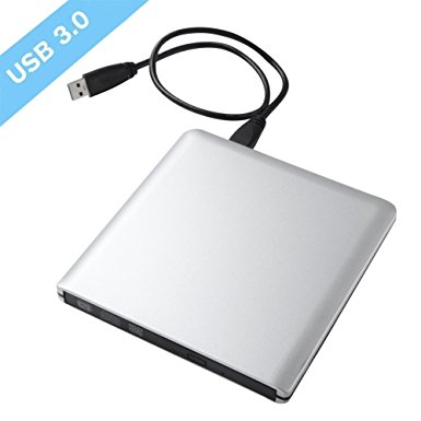 LeeKooLuu USB 3.0 External CD DVD Drive Burner Ultra Slim Portable Aluminium DVD-RW / CD-RW Burner super Drive For Mac, Macbook Pro Air iMAC , Laptops, Desktops, Notebooks Silvery