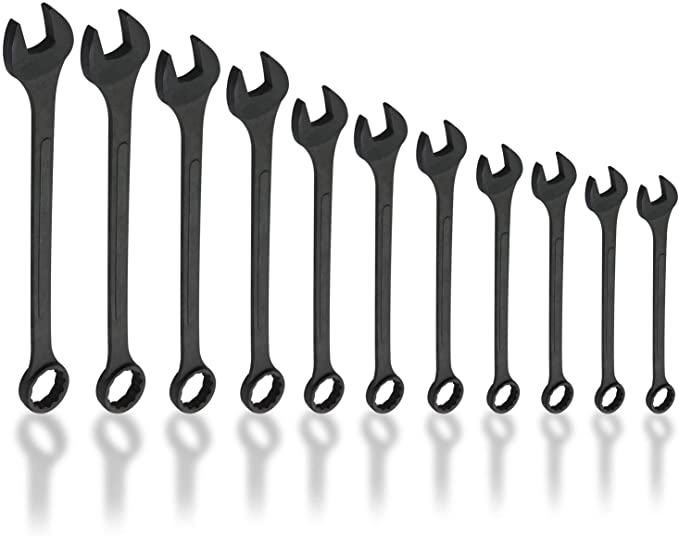 Neiko 03131A Jumbo Combination Wrench Set, Drop Forged Steel with Black-Oxide | Metric (34mm - 50mm) | 11 Piece Set