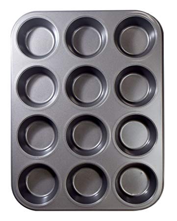 Ecolution Bakeins 12 Cup Muffin and Cupcake Pan – PFOA, BPA, and PTFE Free Non-Stick Coating – Heavy Duty Carbon Steel – Dishwasher Safe – Gray – 13.75” x 8.25” x 1.125”