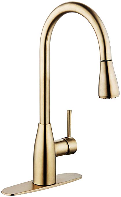 Derengge KF8052 CS Single Handle Pull-Down Kitchen Faucet, 1 Hole or 3-Hole Installation, Meets UPC cUPC NSF AB1953 Lead Free Certification, French Brushed Bronze Finished, Brushed Gold Finished
