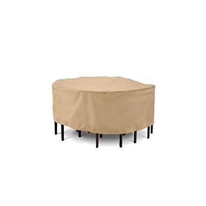 Protective Covers Weatherproof Patio Table and Highback Chair Set Cover, 48 Inch x 54 Inch, Round Table, Tan