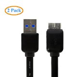 Galaxy S5 Cable TechMatte Flat SuperSpeed USB 30 Cable Type A to Micro-B for Samsung Galaxy S5 Note 3 1 foot Black 2 Cables Included