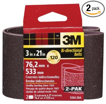 3M 9264NA Heavy Duty Power Sanding Belts - Fine, 120g, 3-Inch by 21-Inch 2-pack