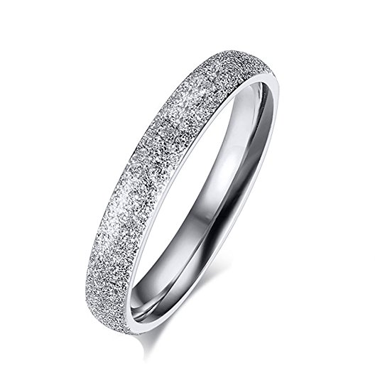 SHINYSO Womens 3mm Stainless Steel Sparkle Wedding Band Engagement Ring