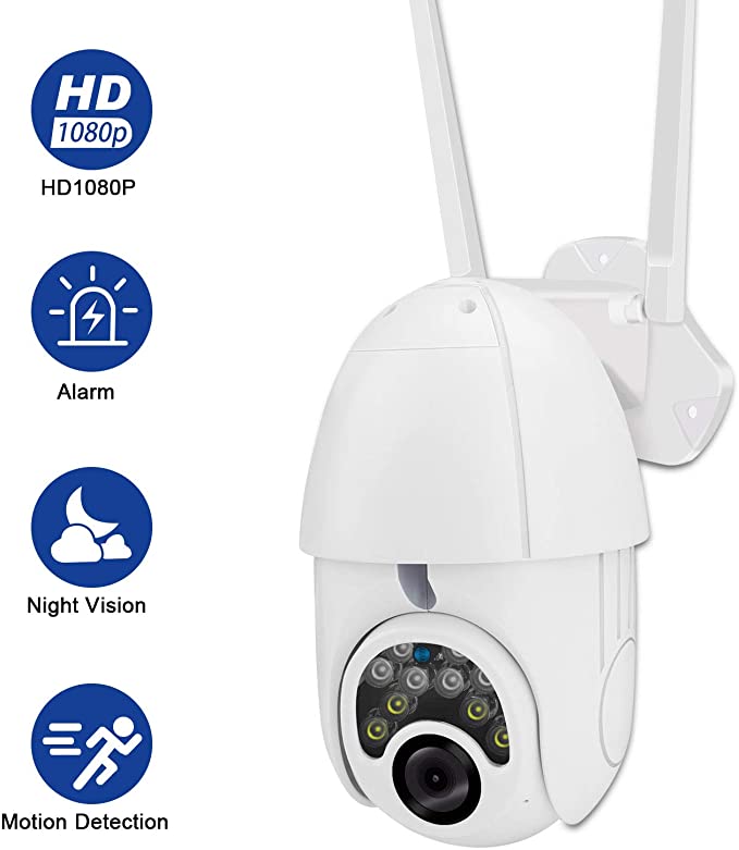 Outdoor PTZ WiFi Wireless IP Home Security Camera 2MP WiFi 1080P IP66 Waterproof HD Night Vision with Motion Sensor 2-Way Audio Support TF Card/Cloud Storage Camera